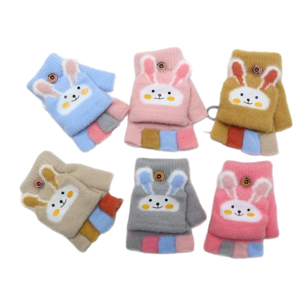 Dicke Winter-Halbfinger-Klapphandschuhe für Kinder mit Kaninchen-Cartoon-Design zum Schreiben und Spielen