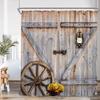Rustic Barn Door Shower Curtains Rural Life Green Vines Wheel Wooden Plank Door Bath Decor Vintage Western Cowboy Bath Curtain