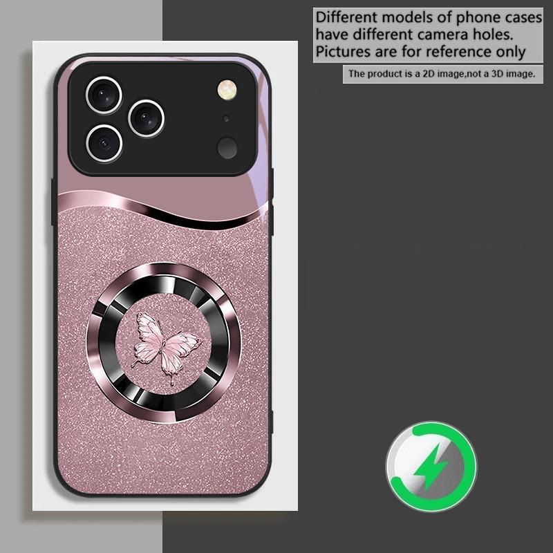 

Круглая металлическая бабочка Для iPhone 16E 15 Pro 14 13 Plus 12 mini 11 15Pro 14Max XR Xs 8 Plus 16 Для Magsafe Стеклянный чехол для телефона iPhone 13 mini