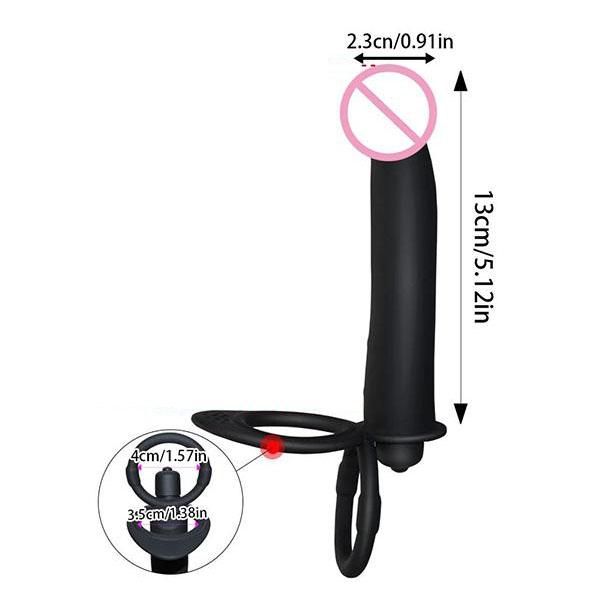 Vibrační dildo s dvojitou penetrací a kroužky na penis Strap-on vibrátor s dvojitou penetrací a kroužky na penis pro muže
