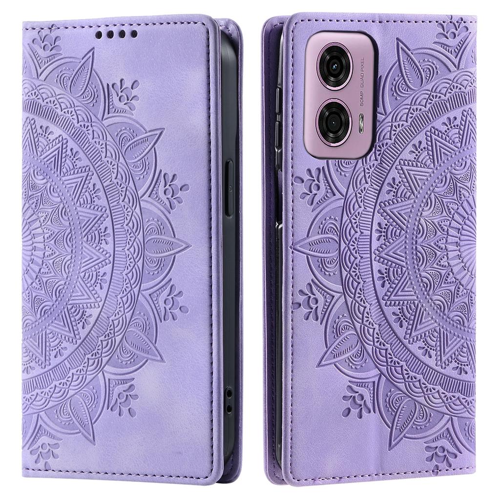 For Motorola Moto E14 4G/G04 4G/G04s 4G/G24 4G Phone Cover Imprinted Flower Pattern Leather Wallet Case