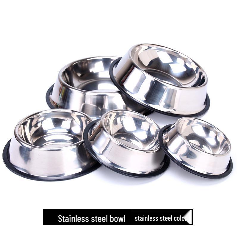 Anti-Spill Stainless Steel Pet Bowl with Rubber Bottom and Paw Print Design
