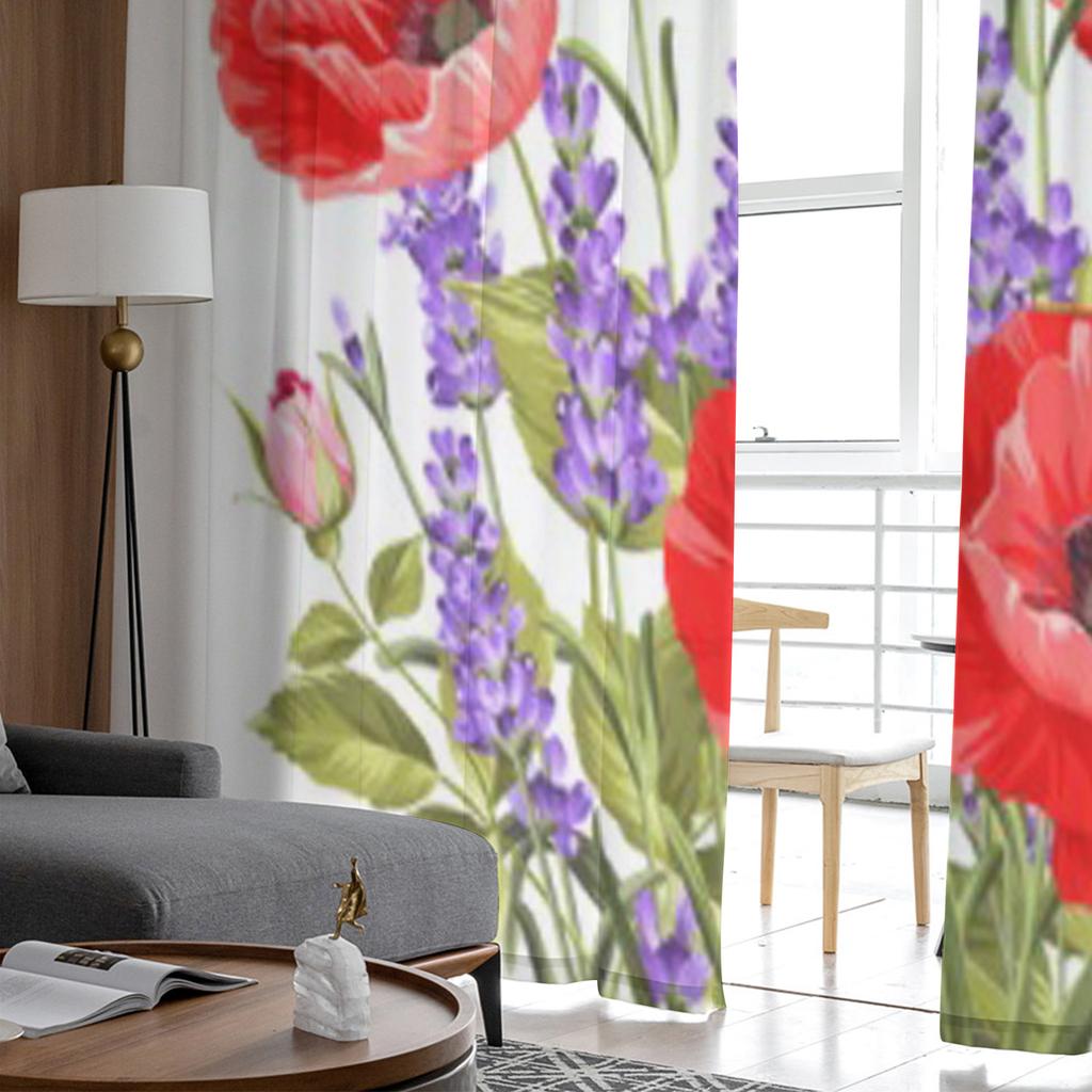 Lavendel- und Mohnblumen-Tüllvorhänge für Wohnzimmer, Schlafzimmer, Küchendekoration, Voile-Organza-Vorhänge
