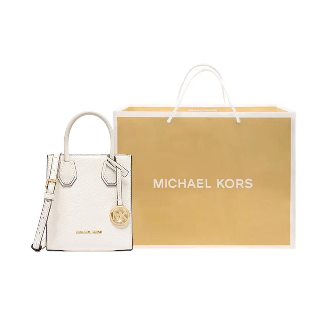 Michael Kors Mercer Solid Color Faux Leather Handbag Accordion Crossbody Shoulder Bag Mini Women Handbags Cream-White 35S1GM9T0L-289