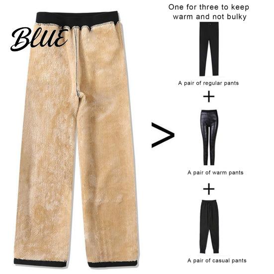Thick Fleece Lining Straight Wide Pants Elastic Autumn Winter Trousers Women High Waist Leg Solid