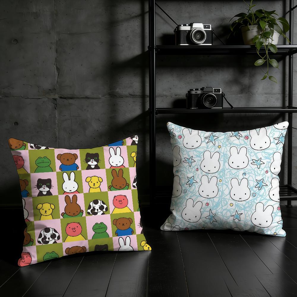 Animation Cute M-Miffy-Es Cushion Cover Birthday Anniversary Gifts Double Sided Printed Zipper Cushion Cover Soft Skin Bedding
