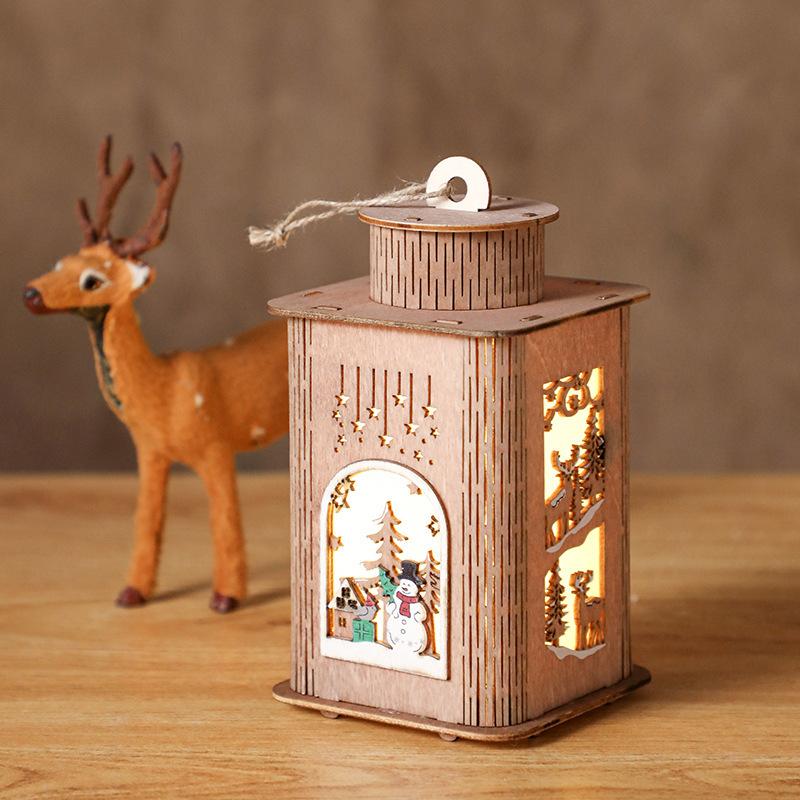 Wooden Christmas House With Lights Painted Christmas Night Lights Candlestick Table Table Setting Windproof Light Props