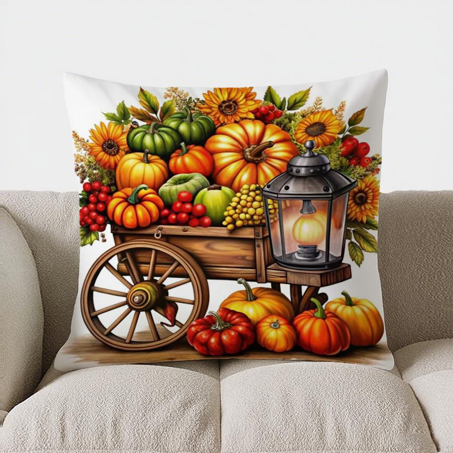 Home Decor Hello Fall: Lantern & Autumn Floral Pillow Pattern Cushion Cover Suitable For Sofa Bedroom Car Pillow Cover