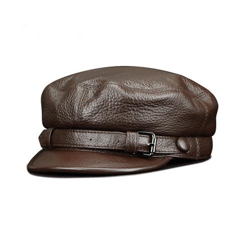 Mode Damen Herren Echte Rindsleder Militärhut Matrosenhüte Schwarzer Damenbarettkappen Flacher Schirmmützen Kappe Reise Kadetten Achteckiger Hut 58cm gray