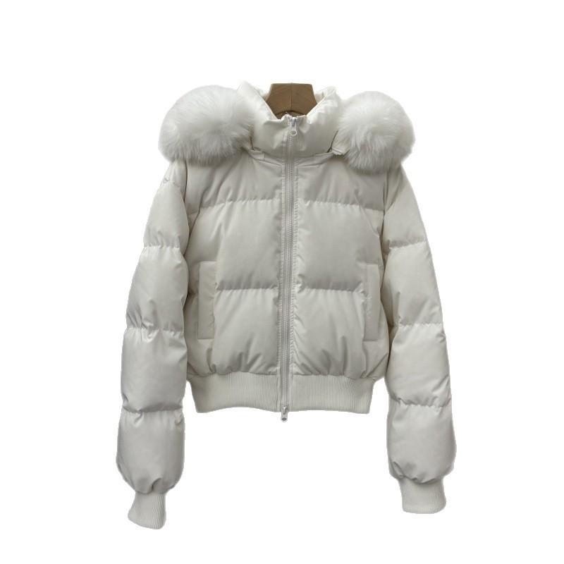 Womens Short Winter Down Coat With Detachable Faux Fur Collar Slim Fit Warm Puffer Jacket Small Stature