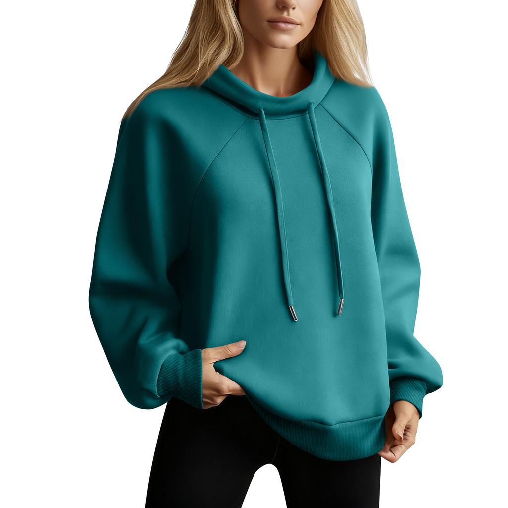 Damen Stehkragen Sweatshirt Oversized Rollkragen Kordelzug Pullover Langarm Oberteil
