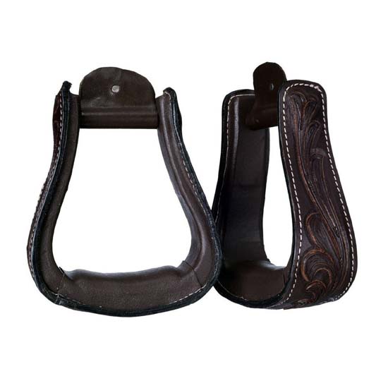 High Quality Horse Western Stirrups Saddle Tack Floral Handmade Tooled Leather Covered Pair