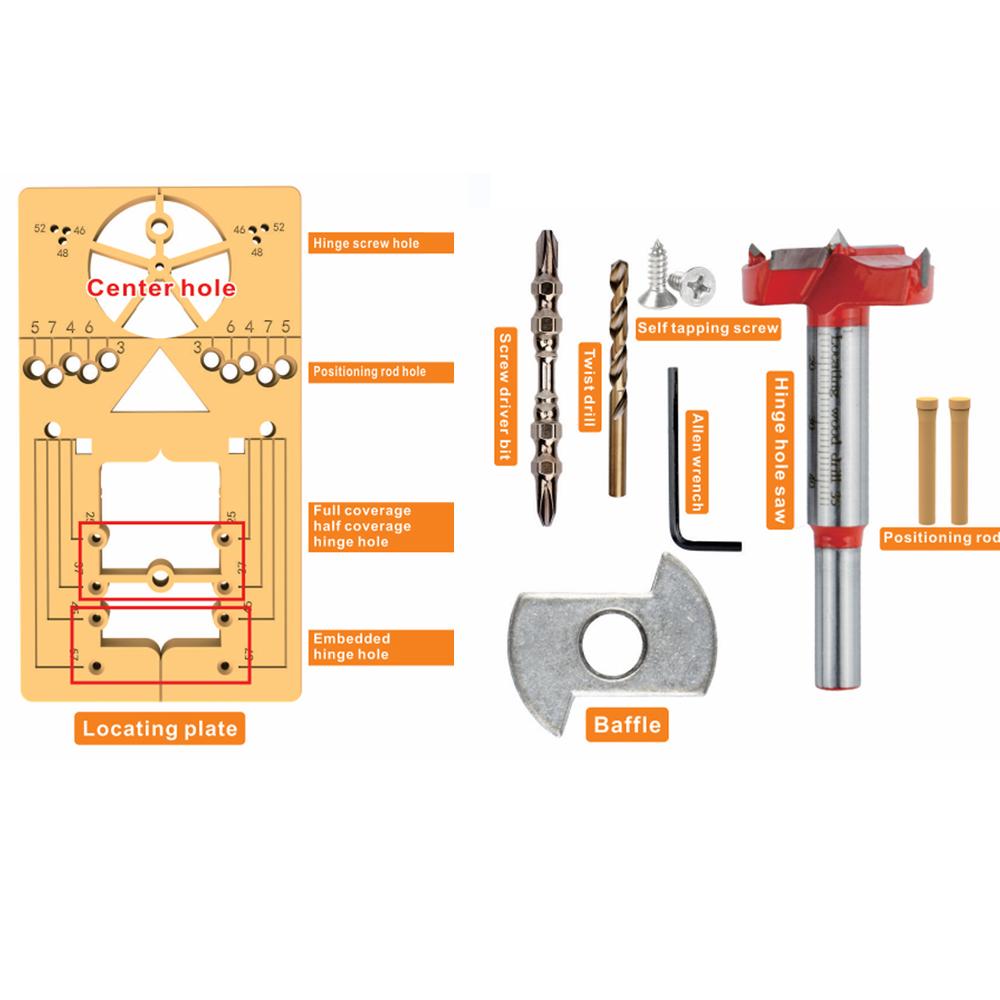 Multifunction Hinge Open Hole Positioner Set Twist Drill Screw Driver Bit Woodworking Door Cabinet Hole Opener Accessories Tool
