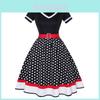 Vintage Polka Dot V Neck Maxi Dress With Piping For Evening Wear