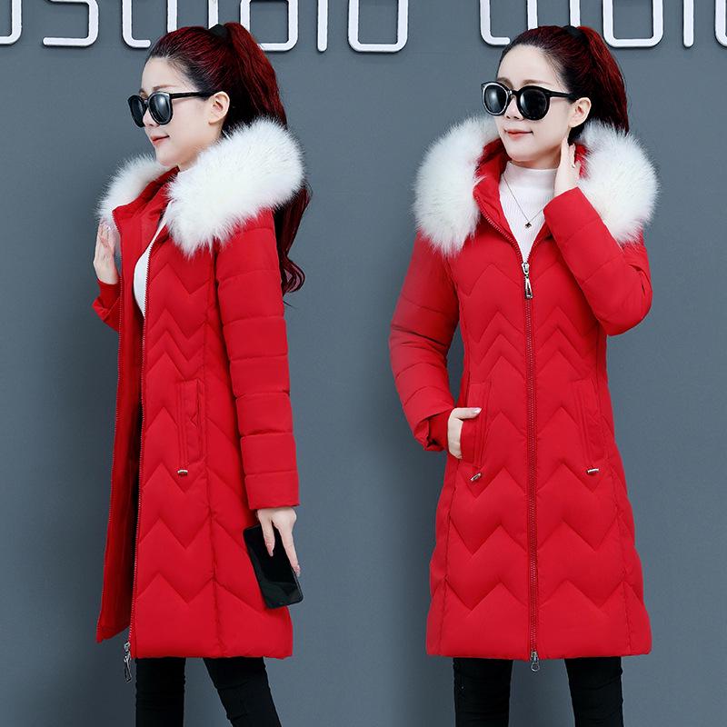Women's Slim Fit Thickened Winter Coat, Warm Mid-Length Cotton, Large Sizes, 2021