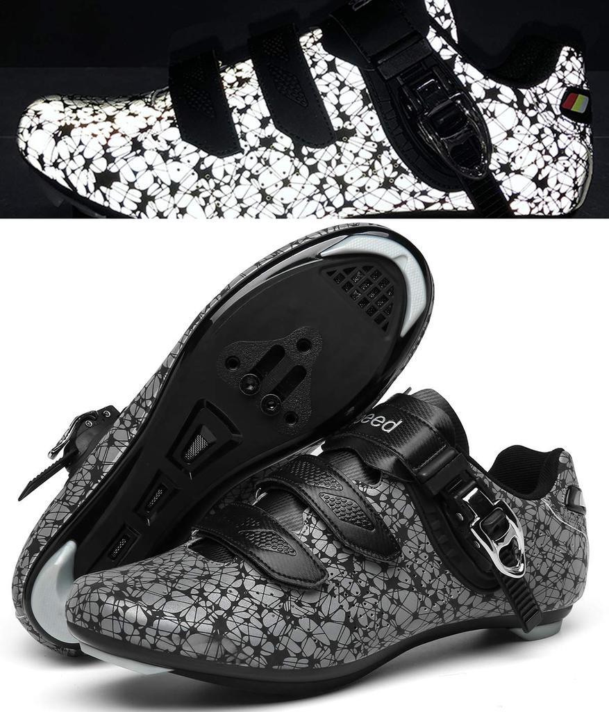 SEROUNY Cycling Road Bike MTB Fast Binding Cleat 203White38 Shoes, Shoes, SPD-SL Compatible, Laces, Shoes, Non-Slip Set,