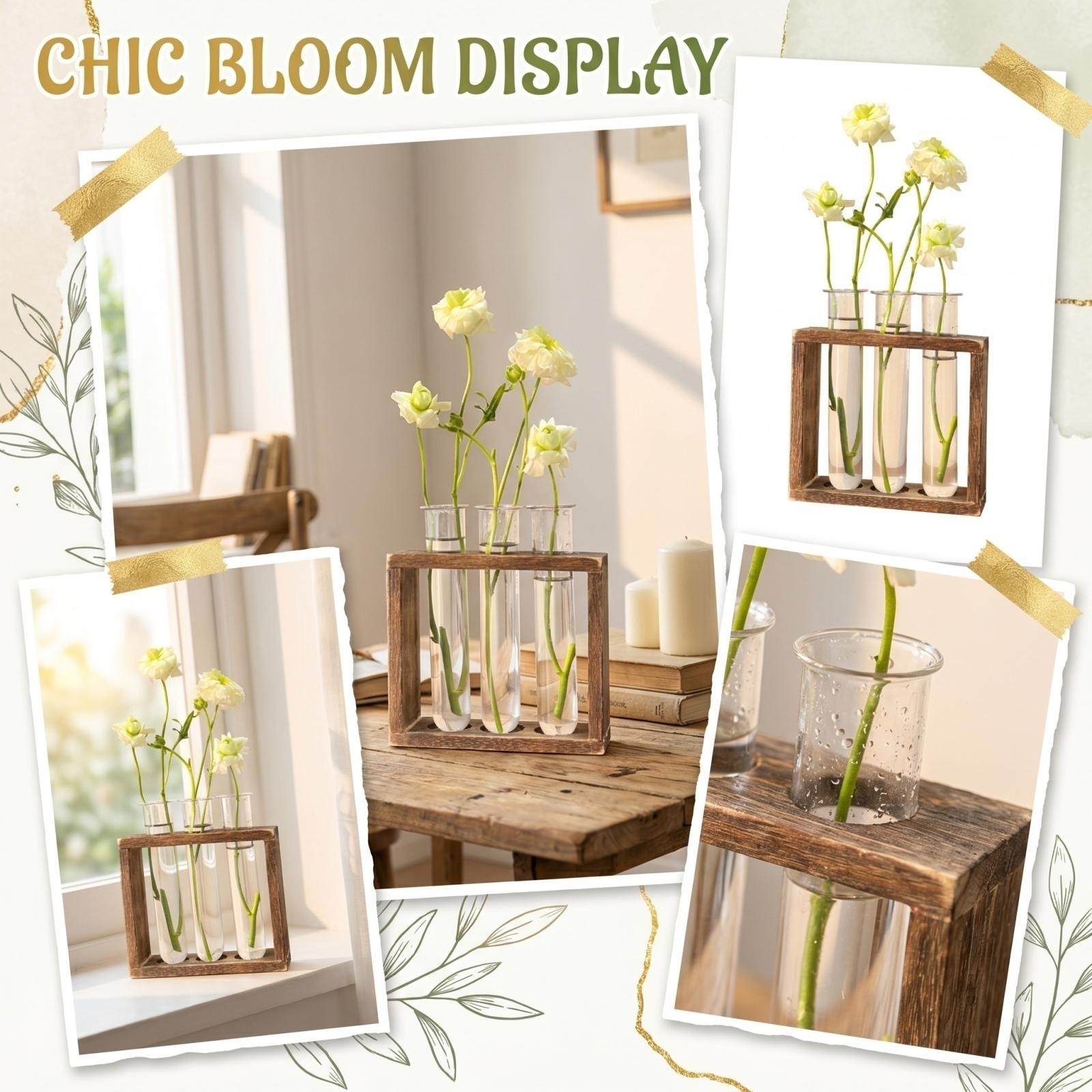 

Creative Desktop Decoration with Three Glass Test Tubes and Wooden Frame for Modern Home Office and Living Room Tabletop Display