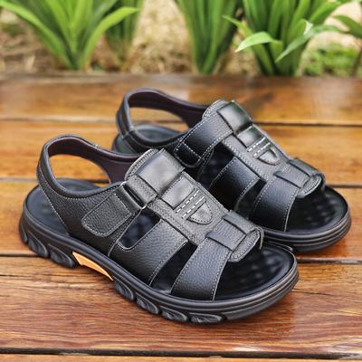 Large Size Sandals Men's 2025 Summer New Beach Shoes Men's Leather Non-slip Casual Shoes
