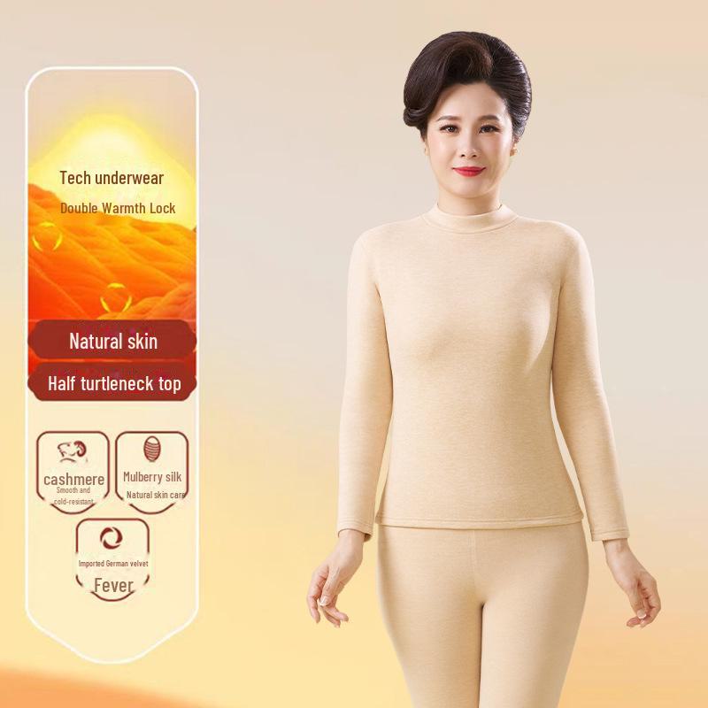 Niemiecki jesienny garnitur z kaszmiru: Damski sweter i spodnie z bawełny termicznej dla osób starszych