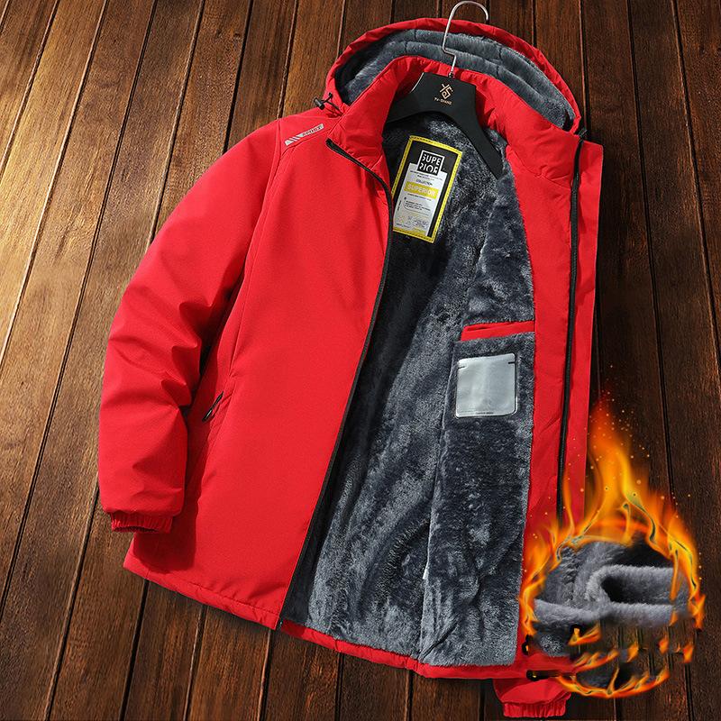 

Мужская теплая зимняя флисовая парка с капюшоном, термостойкая мужская ветрозащитная теплая повседневная куртка с капюшоном, черная, толстая съемная шапка, флисовая парка XXXXXL красный