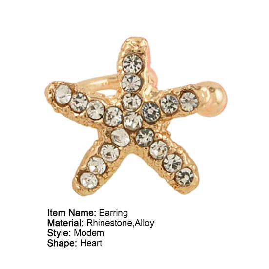 1Pc Earrings Rhinestone Inlaid Jewelry Gift Alloy Starfish Love Style Crystal Rhinestone Clip for Daily Life