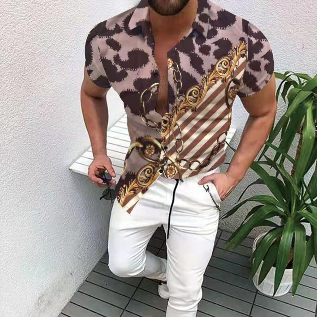 Printed Men's Shirt Casual Beach Open Cardigan Summer Men's Top Fashion for Europe America