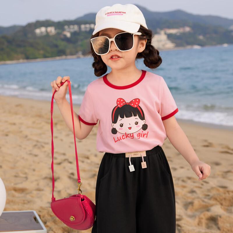 LUSON Girls' Cartoon Print Short Sleeve T-Shirt