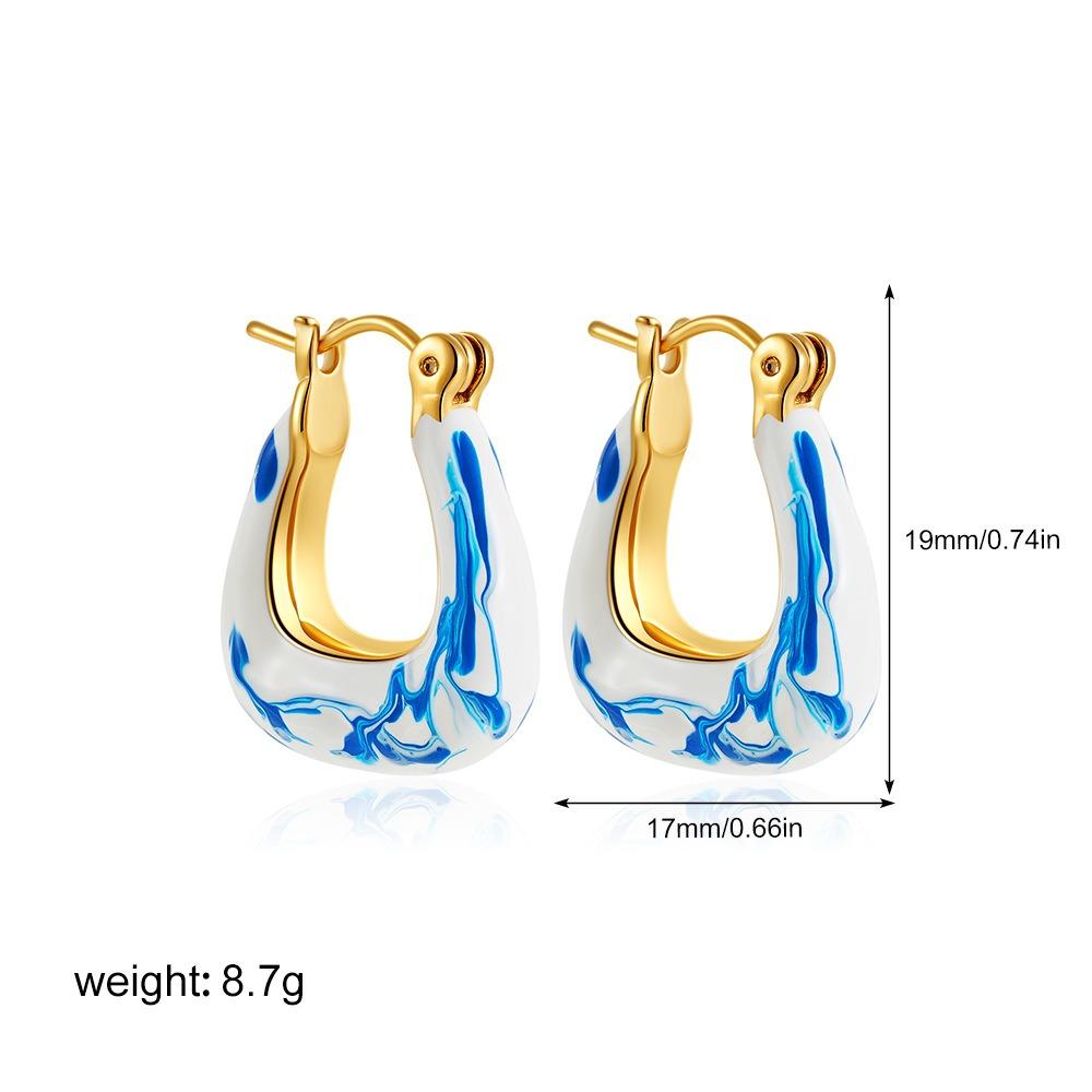 Zinc Zinc Alloy Ceramic Ear Buckle Jewelry Accessories Hoop Earrings Blue and White Porcelain Earrings  Lady