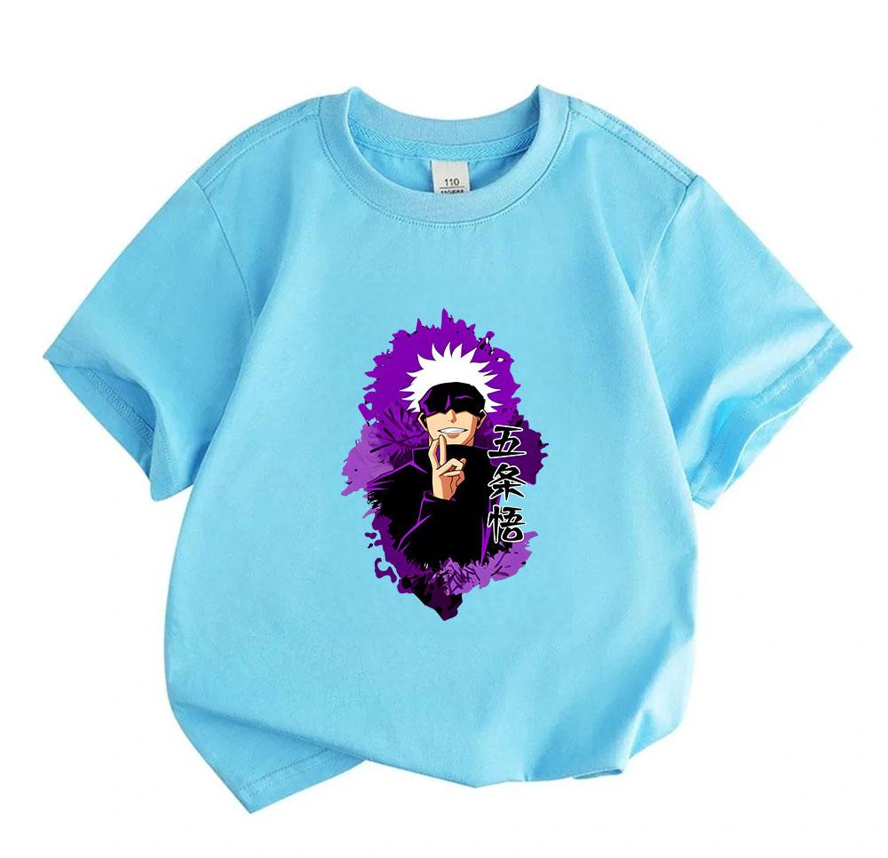 Kids Boys Girls Crew Neck Short Sleeve 100% Cotton T-Shirt, Cool Anime Character Printed Casual Summer Tee for School Daily Wear, Purple Art Pattern S