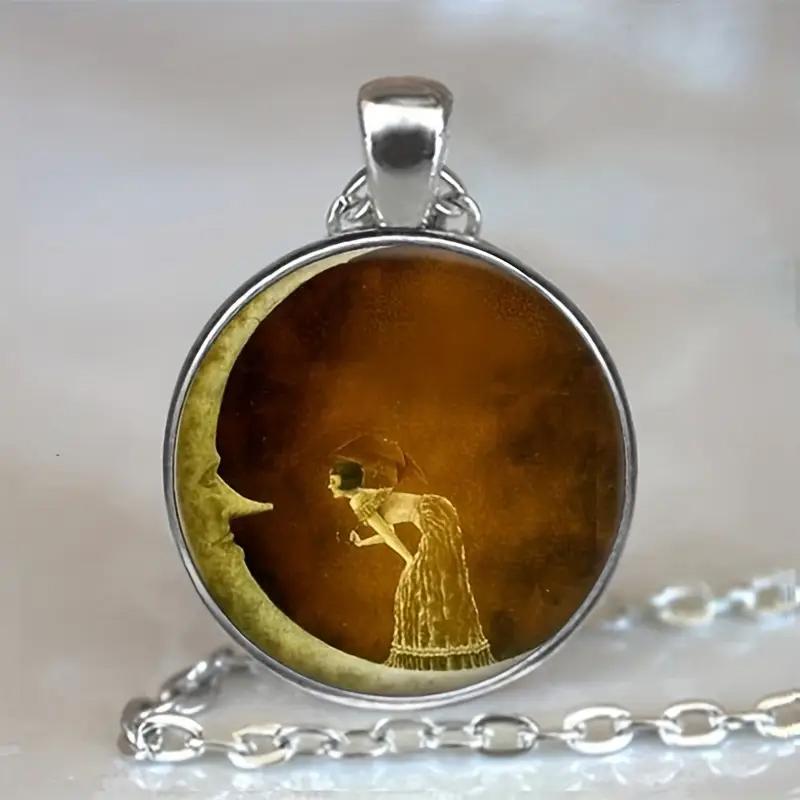 

Винтажное Античное Бронзовое Покрытие Ожерелье Лунная Фея Круглая Луна-Полумесяц Искусство Картинка Стеклянный Кабошон Подвеска Ожерелье