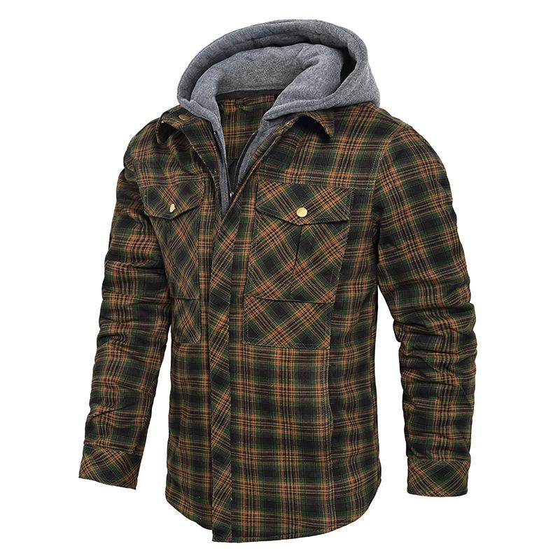 

European & American Scottish Plaid Cotton Men s Long Sleeve Jacket Shirt 2XL