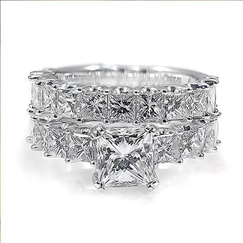 Xiaomi Huitan Princess Cut Square CZ Promise Rings 2Pcs/Set for Women Fashion Luxury Wedding Accessories High-Quality Female Jewelry
