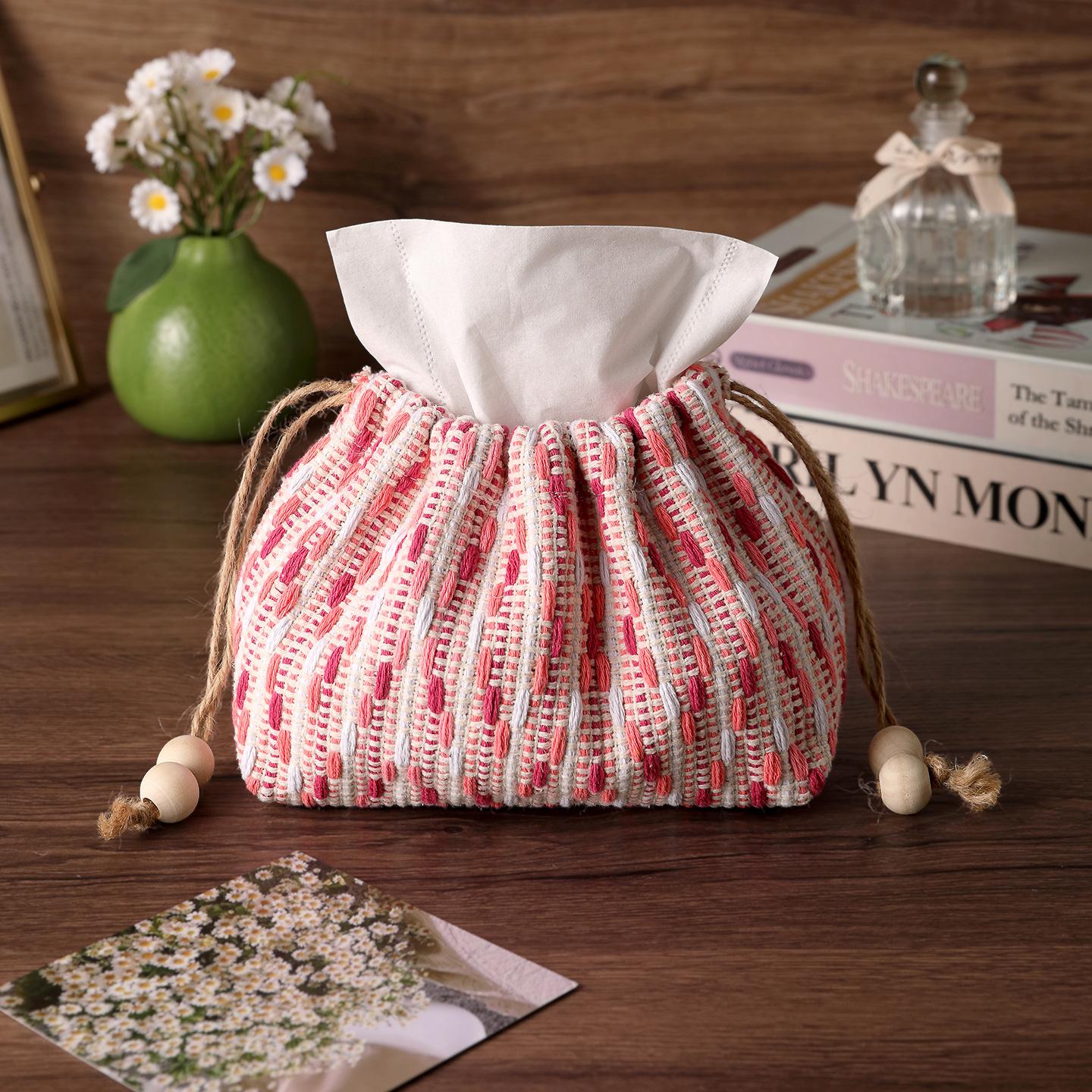 

New Linen Lace Tissue Box, Napkin Paper Box, Tissue Cover, Hanging Decoration, Adhesive Buckle Tissue Desktop Decoration рожевий