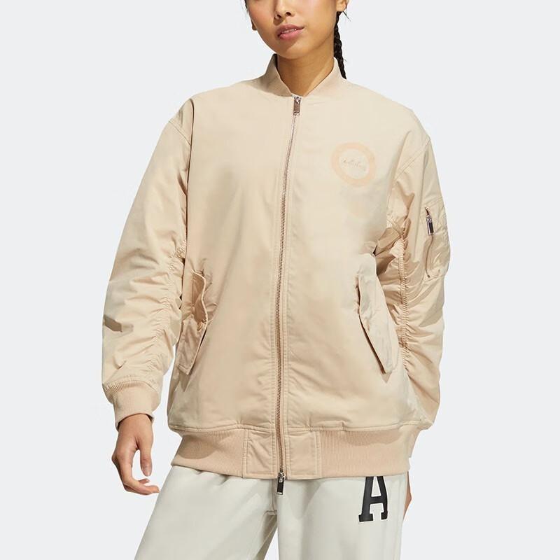 adidas Neo Solid Color Print Logo Zip-Up Warm Jacket Women Outerwear Khaki IB2725