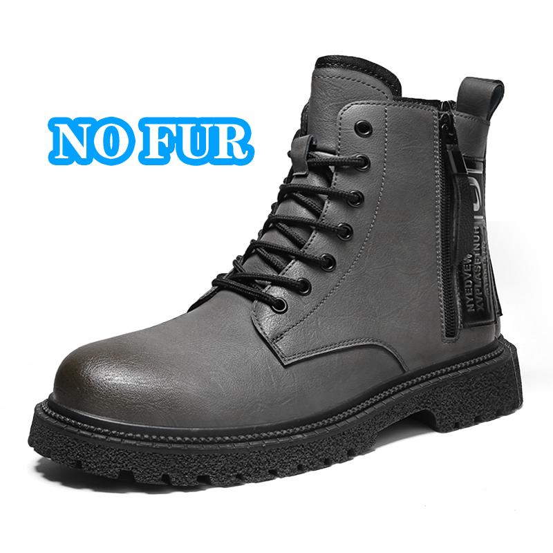 Stylish Casual Leather Men Cowboy Boots Genuine Leather Ankle Boots Classic Man Motorcycle Botas Winter Plush Snow Shoe Sneakers
