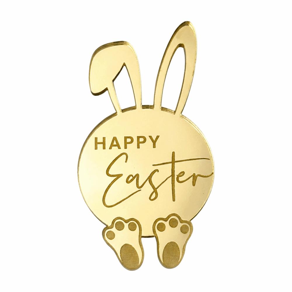 

10PCS Multicolor Happy Easter Cupcake Decoration Acrylic Cartoon Rabbit Cake Toppers Mirror Surface Hollow Dessert Ornament золотой