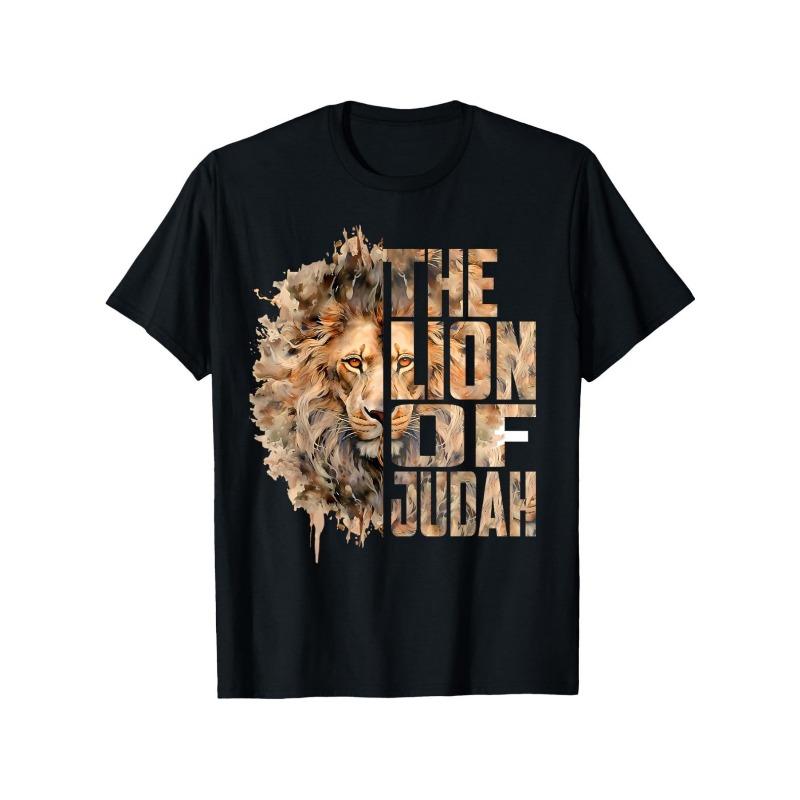 

European sizes pattern T-shirt for men soft casual round collar short sleeve fashionable summer faith T-shirt with bold lion design casual 4XL чорний