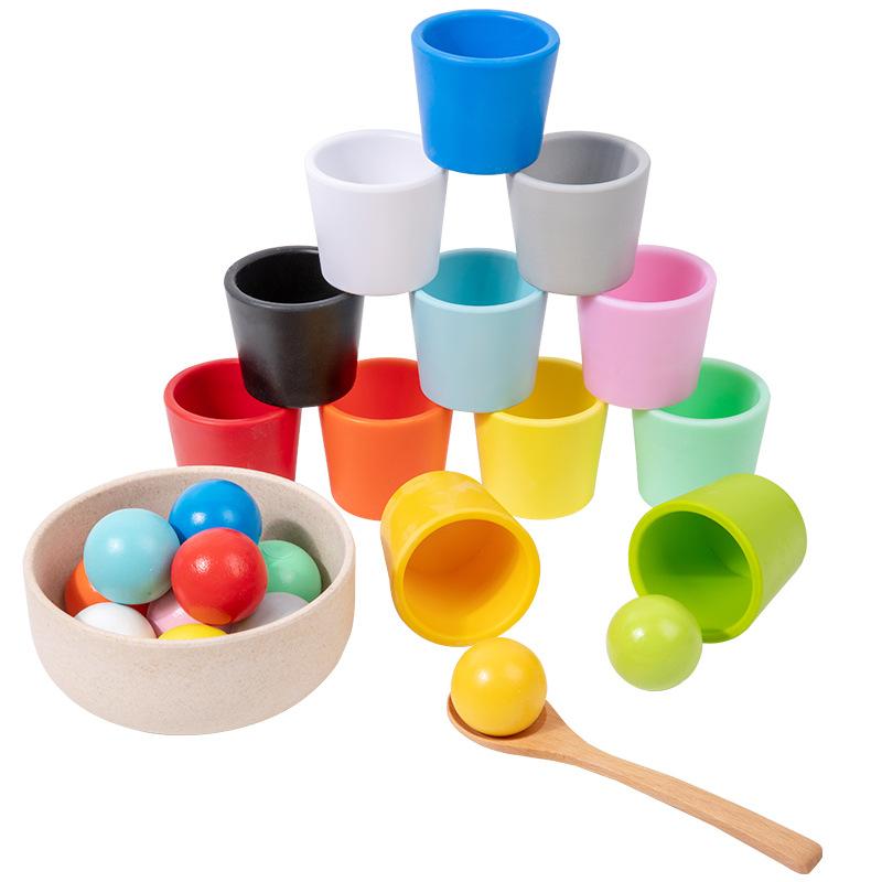 Wooden 12 Color Ball Classification Cup Children's Beads Color Classification Early Education Educational Toys