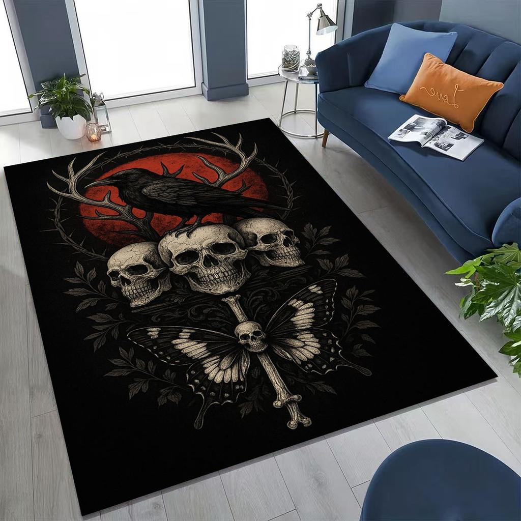 3D Norse Viking Oding Raven Crow Skull Huginn Muninn Rug for Bedroom Living Room Sofa Home Doormat Decor,kids Non-slip Floor Mat