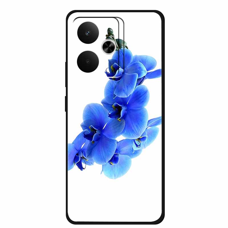 Phone Case For Realme GT 7T Case Flowers Soft Black Silicone Back Cover For Realme 14 5G 15 Pro GT7 Case Shockproof Coque Fundas