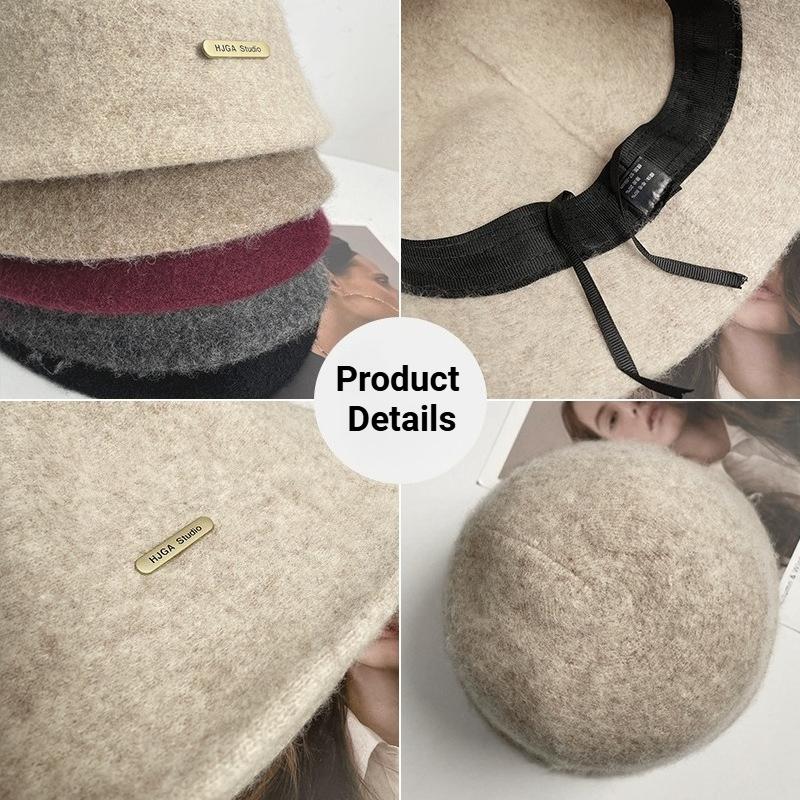 1pc Winter Warm Casual Felt Bucket Hat for Women,Solid Color Versatile Knitted Skullcap,Suitable for Daily Wear,Gift Winter Warm