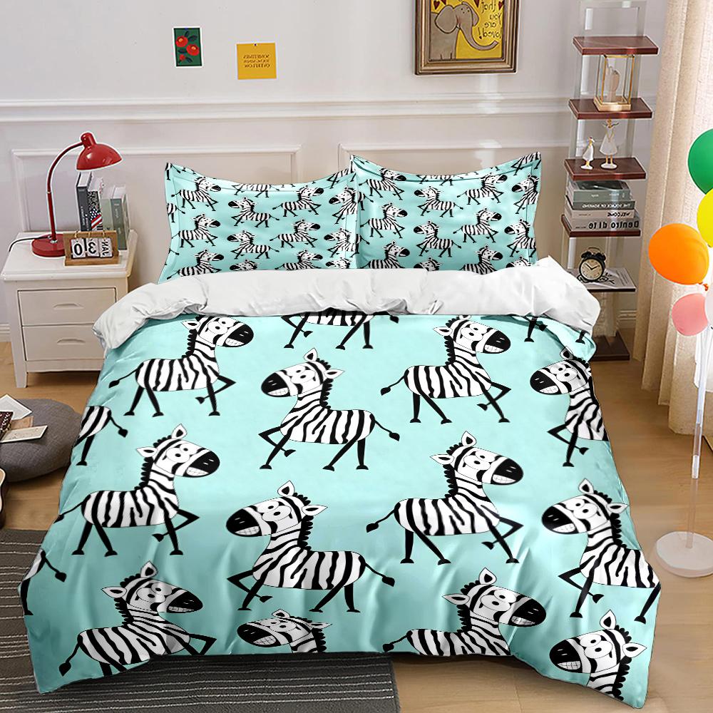 Cartoon Zebras Repeating Pattern Print Bedding Set 1 Duvet Cover 2 Pillowcases For Adult And Children Luxury Gift Full Size