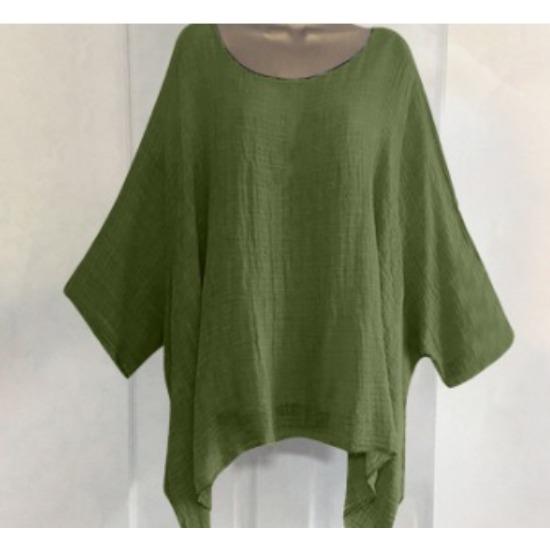 

GMXIA Fashionable Solid-color O-neck Casual Top for Women with Irregular Sleeves and Hems in Summer XXXXXL армия зеленый