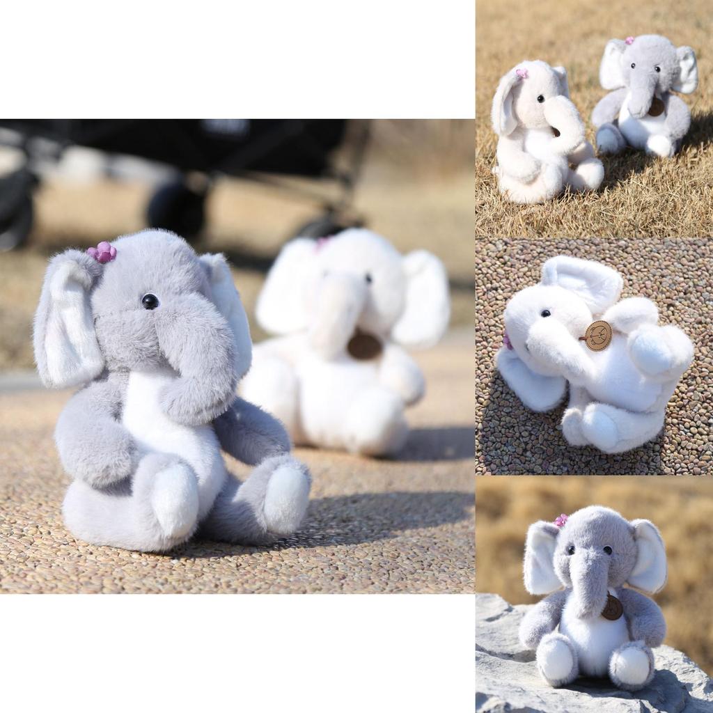 Cute Gray Beige Elephant Cartoon Plush Toy Doll For Birthday Decor