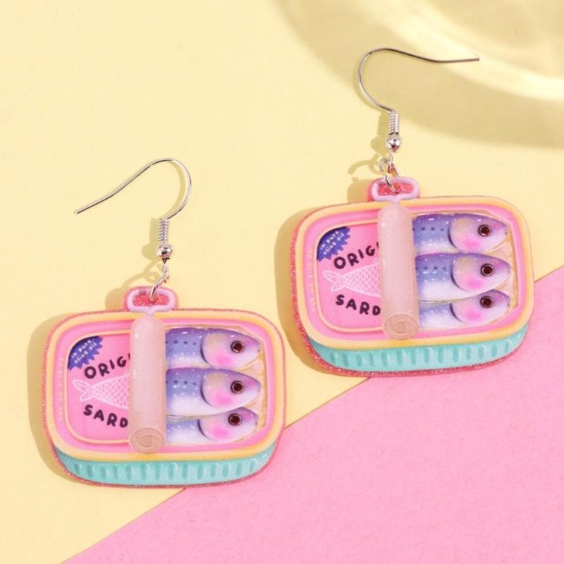 Playful Sardine Tin Inspired Earrings Lightweight Alloy Designs Accessories Colorful Fashion Jewelry For Casual Outfits