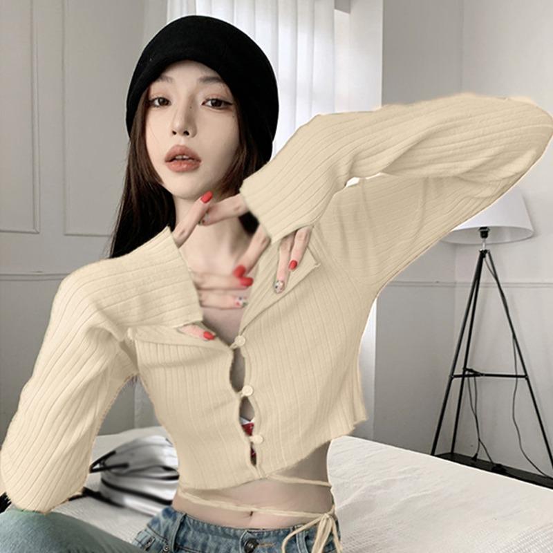 

Women s Sweater Outer Coat Long Sleeve Bandage Hollow Single Breasted One Size