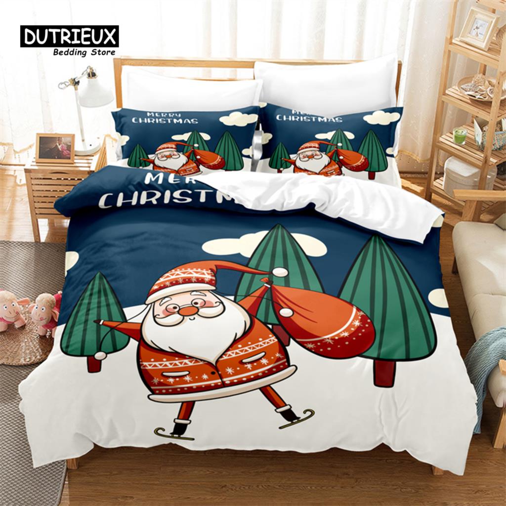 Świąteczny Zestaw Pościeli, Zestaw Poszwy na Kołdrę ze Świętym Mikołajem, Miękka Wygodna Oddychająca Poszwa na Kołdrę, Do Dekoracji Sypialni Pokoju Gościnnego