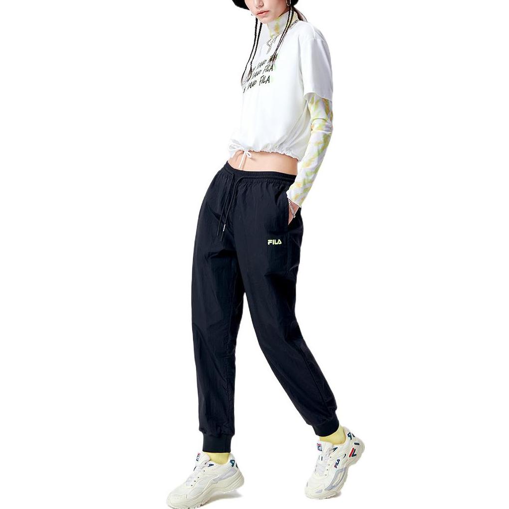 Fila Fusion Retro Sports Printed Loose Woven Jogger Pants Women Bottoms Deep-Black T11W131803F-BK