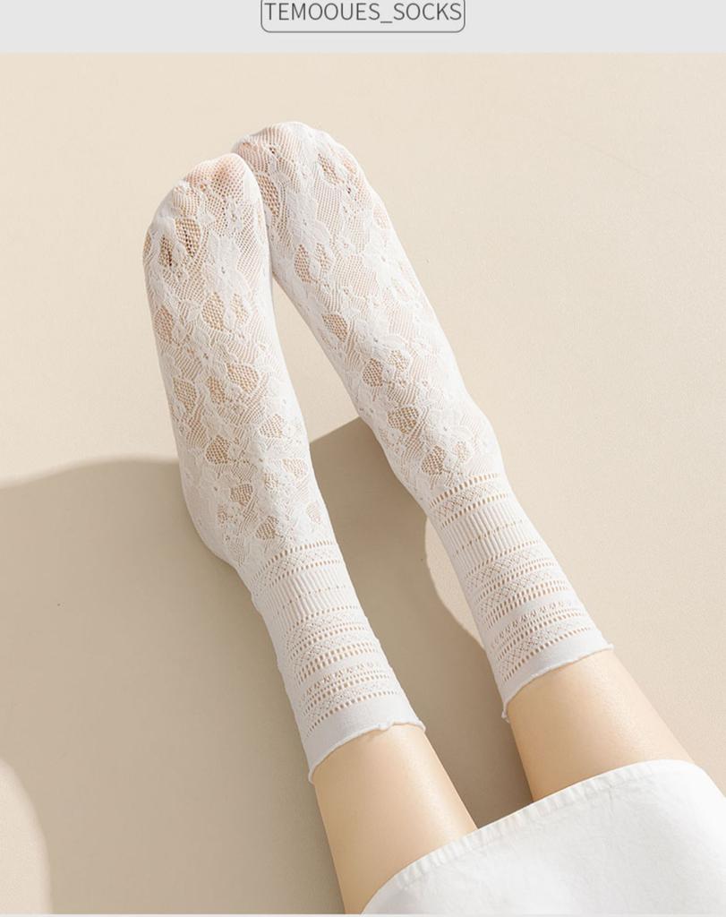 Pure Desire JK Cute Striped White Short Medium Tube Calf Twist Mesh Socks Soft Girl Versatile