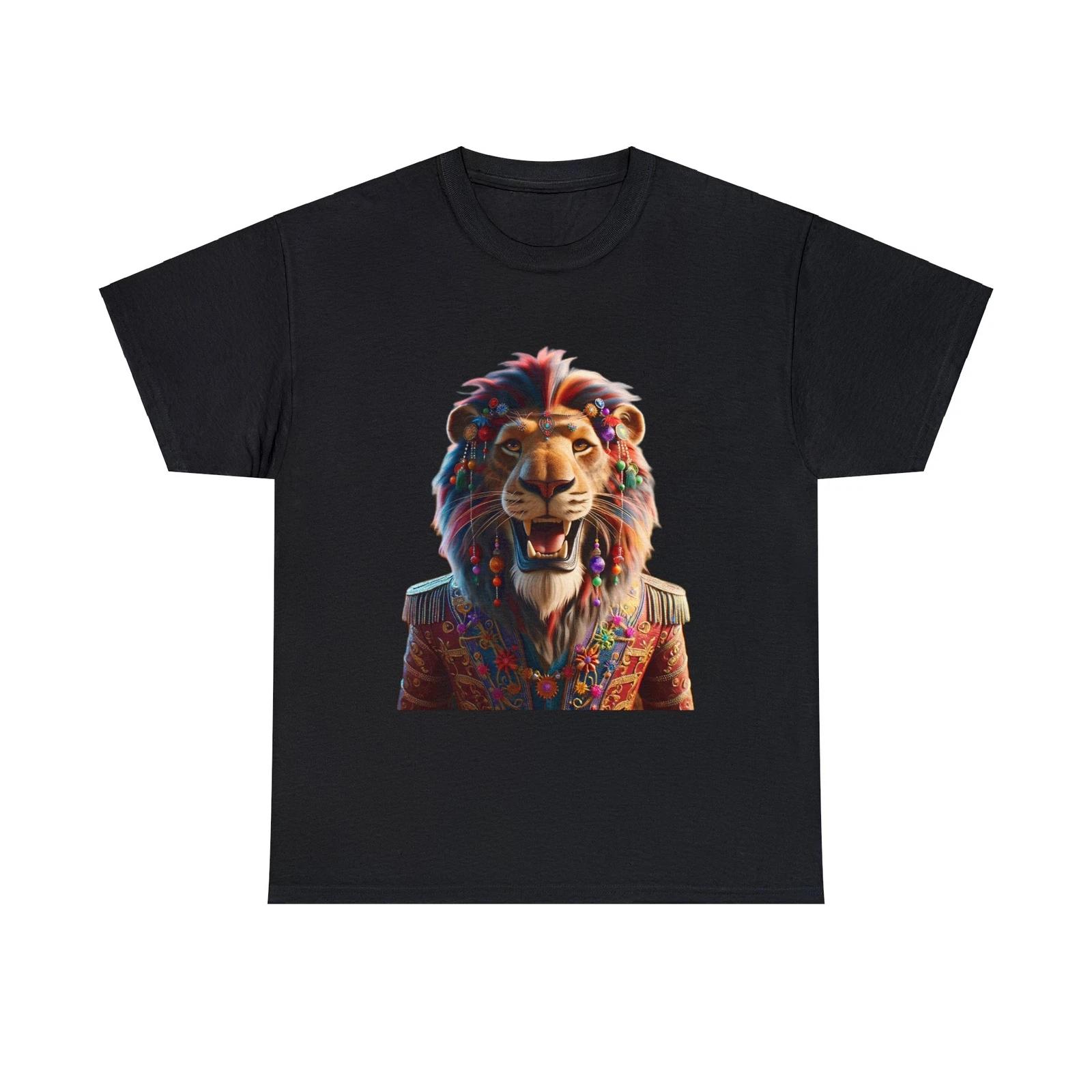 Unisex Adult T Shirt Majestic Festive Lion Animated Royalty Graphic Tee Animal XL